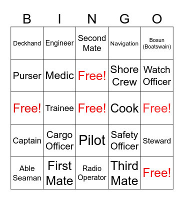 People on Board Bingo Card