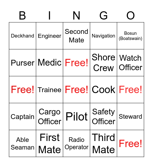 People on Board Bingo Card