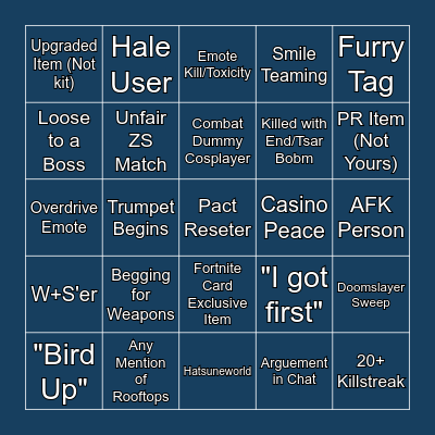 Item Asylum Bingo Card