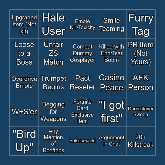 Item Asylum Bingo Card