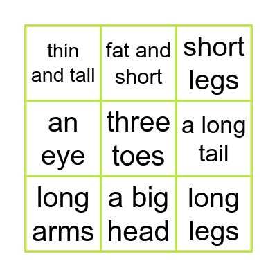 Body parts bingo Card