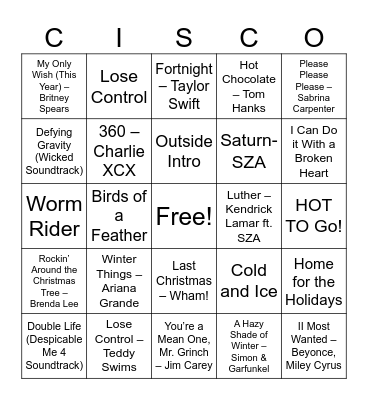 ETC End of Year Musical Bingo Card