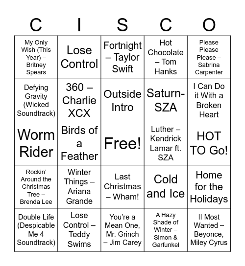 ETC End of Year Musical Bingo Card