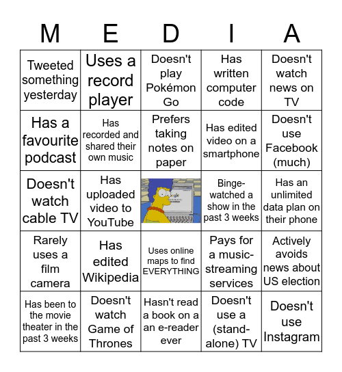 How do we consume media? Bingo Card
