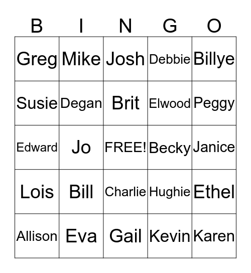 Bill's Bingo Card