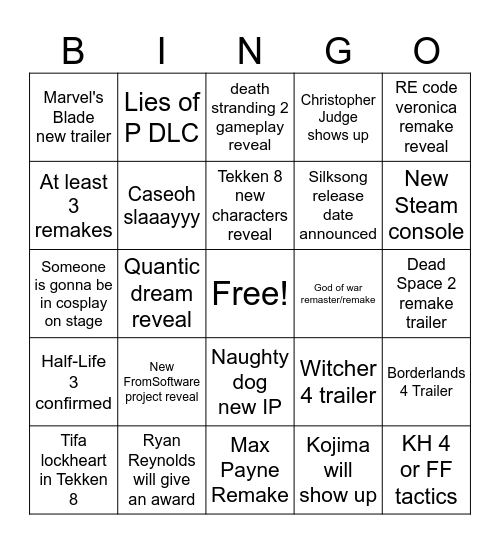 TGA 2024 Bingo Card