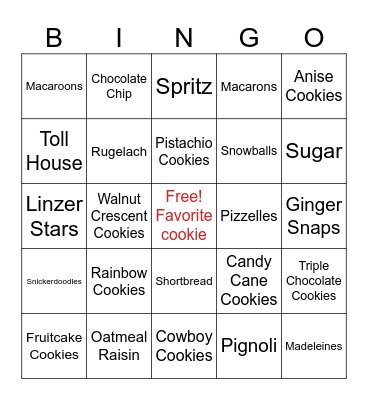 Christmas Cookie Bingo Card