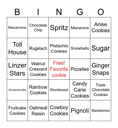 Christmas Cookie Bingo Card