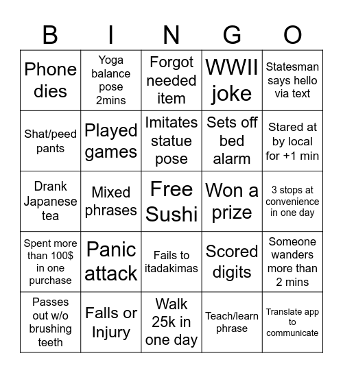 Lambdas in Japan Bingo Card