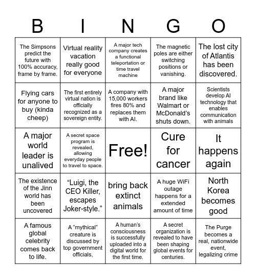 2025 unthinkable bingo Card