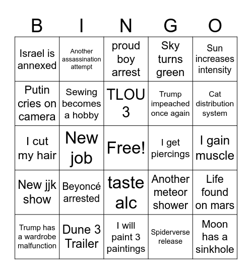 Nadia’s 2025 Predicts Bingo Card