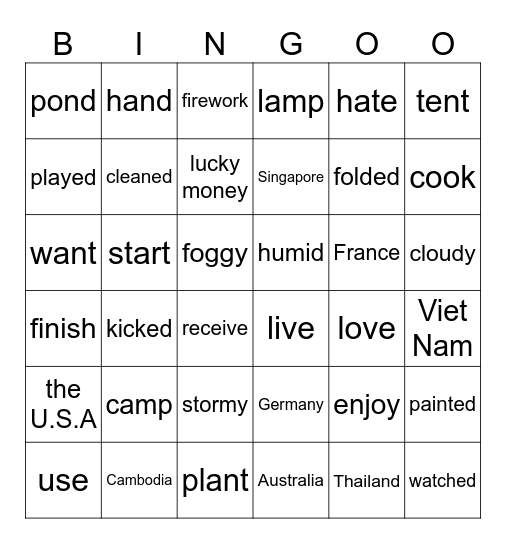 BINGO UNIT 5,6 Bingo Card
