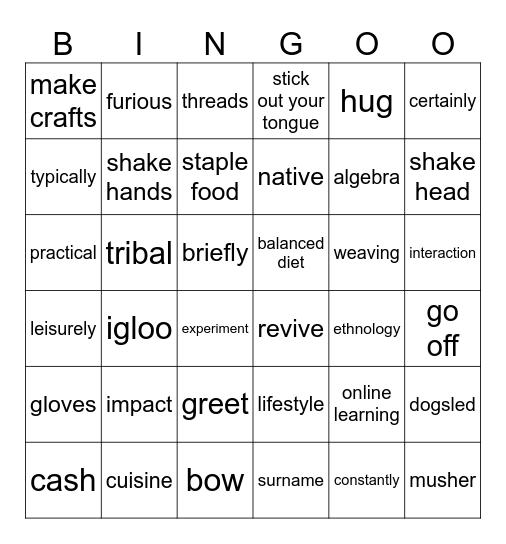 UNIT 6: LIFESTYLES Bingo Card