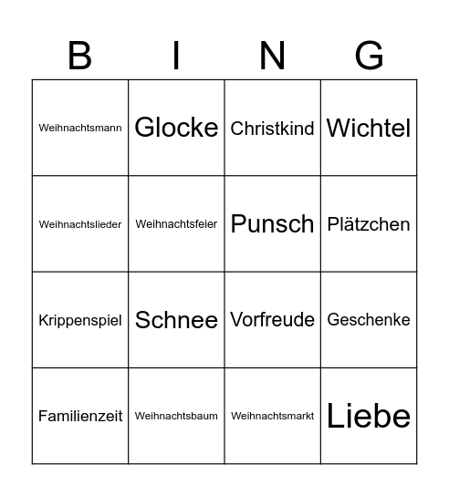 Weihnachten Bingo Card