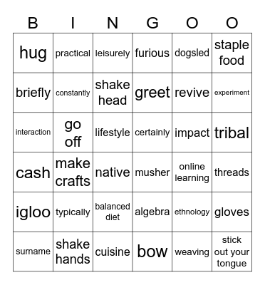 UNIT 6: LIFESTYLES Bingo Card