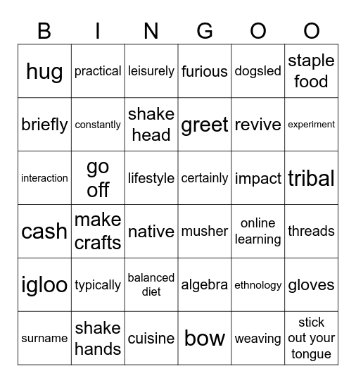 UNIT 6: LIFESTYLES Bingo Card