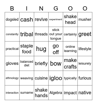 UNIT 6: LIFESTYLES Bingo Card