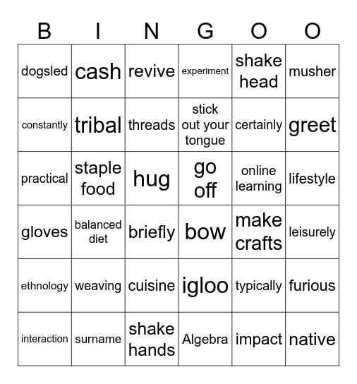 UNIT 6: LIFESTYLES Bingo Card