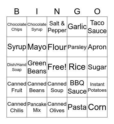 Pantry Bingo Card