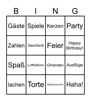 Geburtstag Bingo Card