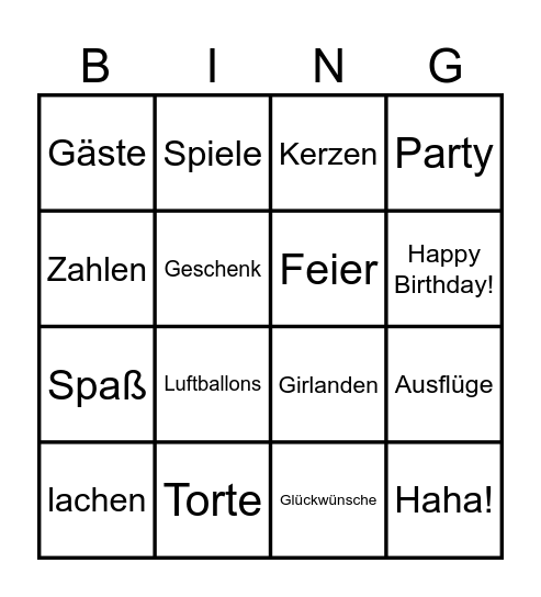 Geburtstag Bingo Card