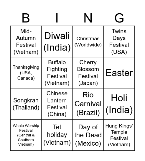 Festival Bingo Card