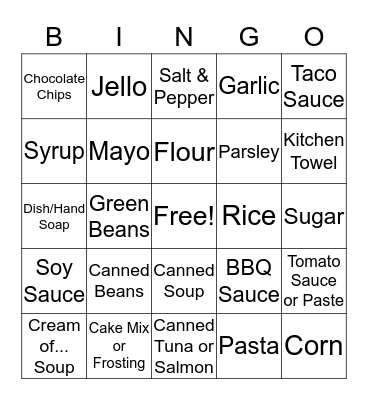 Pantry Bingo Card
