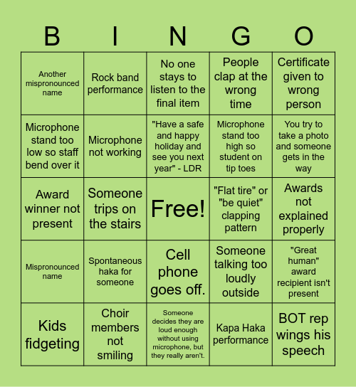 Gala Night Bingo Card