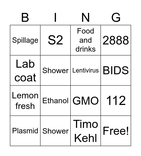 Biosaftey Bingo! Bingo Card