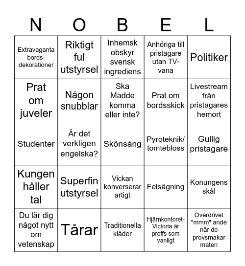 Nobelfesten Bingo Card