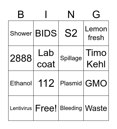 Biosafety Bingo! Bingo Card