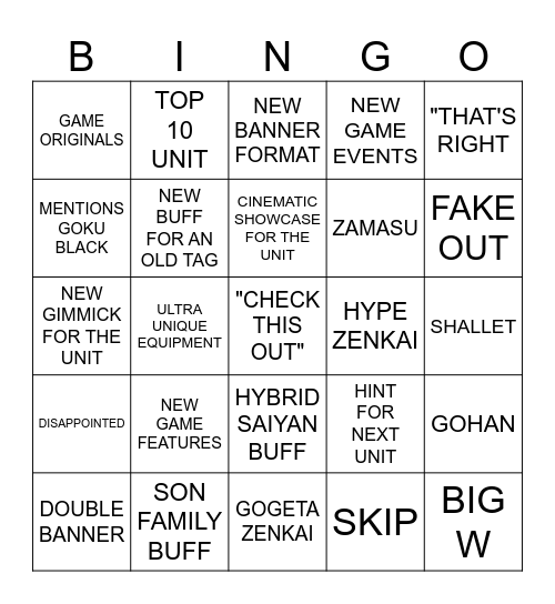 DBL BINGO Card