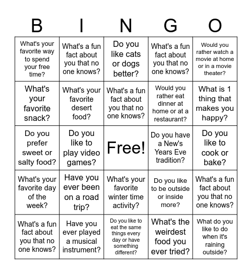 Conversation Bingo Card
