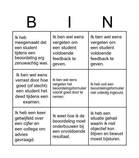 Assessor Bingo Card