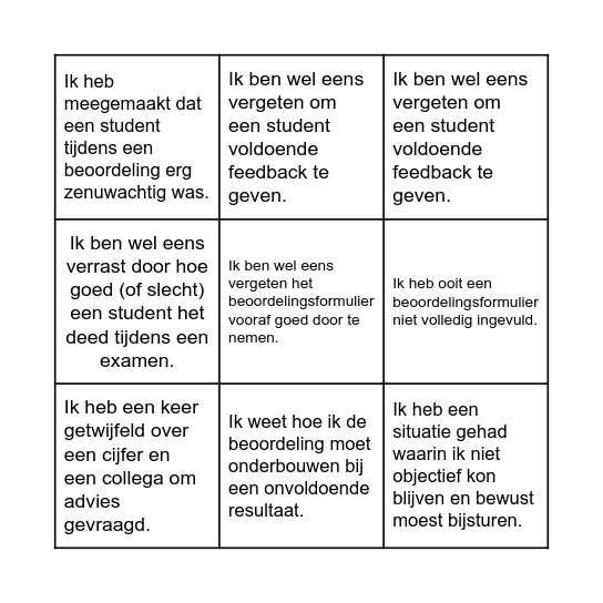 Assessor Bingo Card