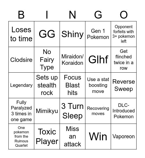 Random Battle BINGO Card