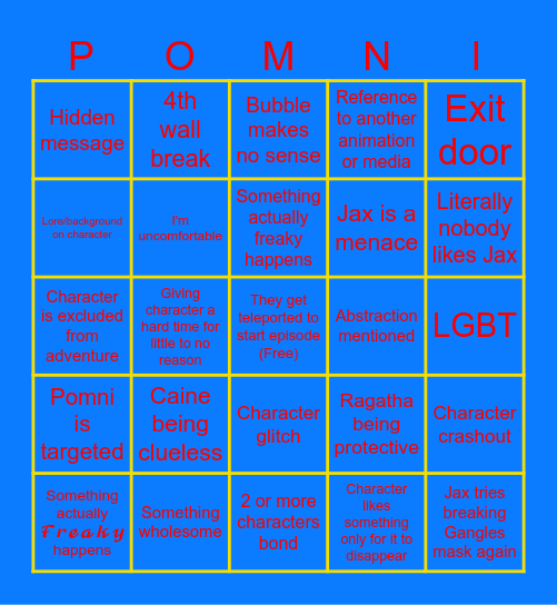 The Amaizng Digital Circue Episode 4 predictions Bingo Card