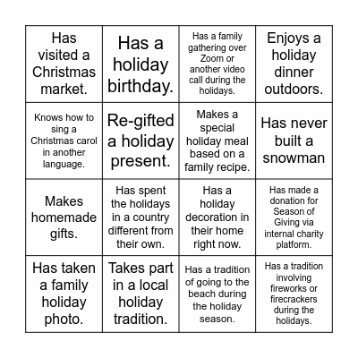 C&B Holiday Bingo Card
