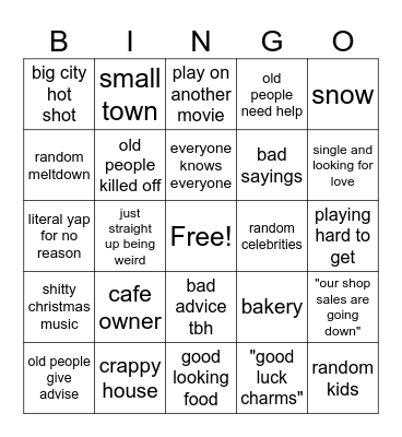 Hallmark Movies Bingo Card