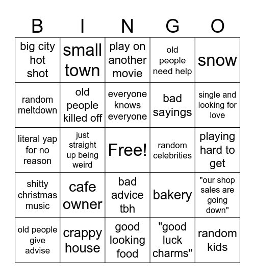 Hallmark Movies Bingo Card