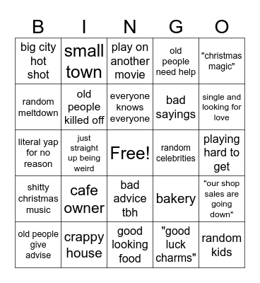 Hallmark Movies Bingo Card