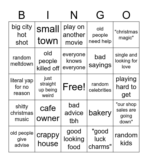 Hallmark Movies Bingo Card