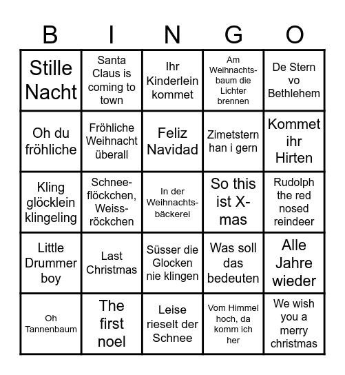 Weihnachtslieder-Bingo Card