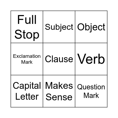 Sentences Bingo Card