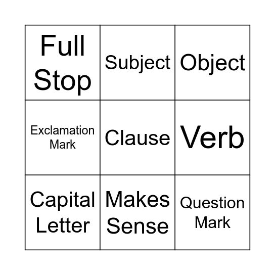 Sentences Bingo Card