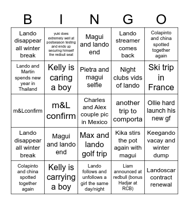 Winter break Bingo Card