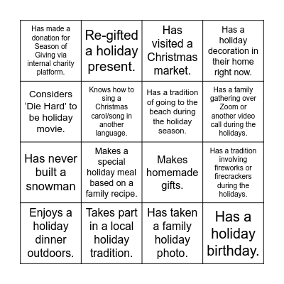 C&B Holiday Bingo Card