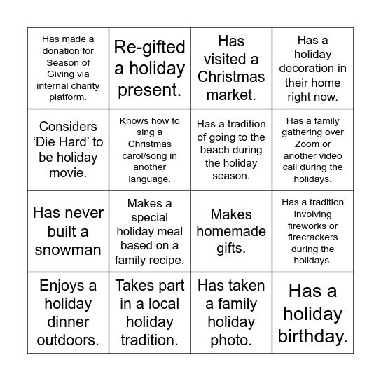 C&B Holiday Bingo Card