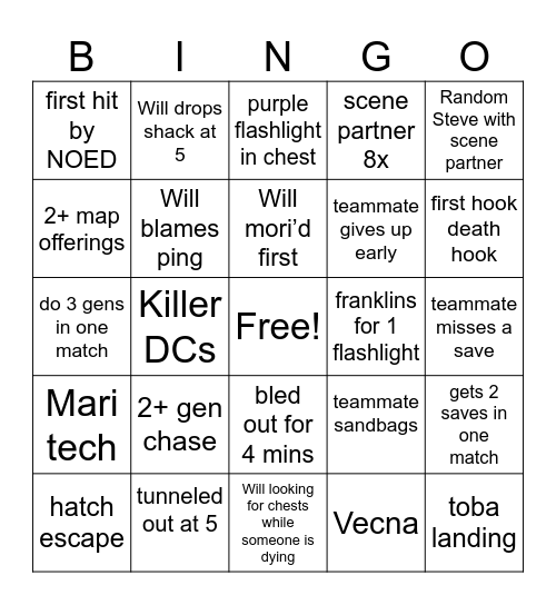 DBD Bingo Card