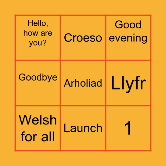 Bingo Cymraeg Bingo Card